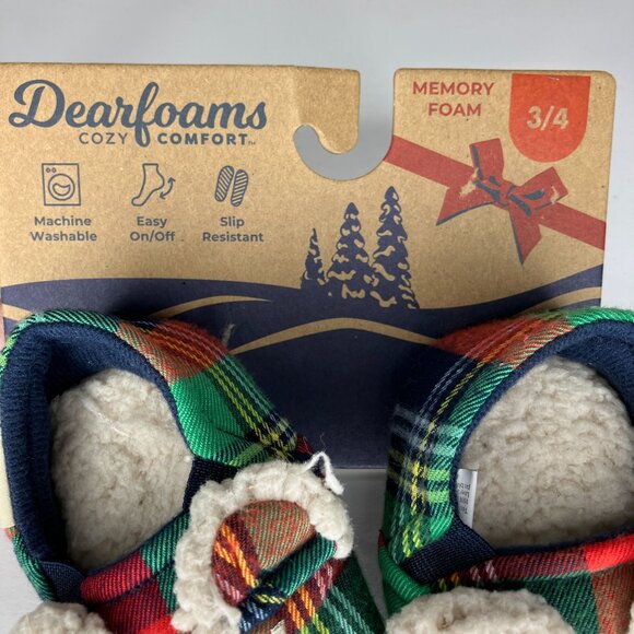 Dearfoams Baby Bear Memory Foam Plaid Slippers Size 3/4 New - Picture 2 of 4